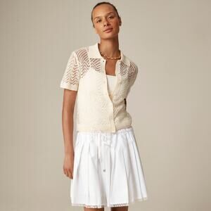 J Crew Sheer pointelle button-up short-sleeve cardigan in cashmere Size - L